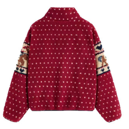 Damen Fleecejacke Tiermuster Hochkragen Norvielle