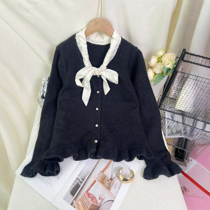 Damen Strickjacke Elegantes Design Rüschen Schleifenkragen Norvielle