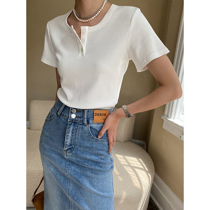 Damen Kurzarm Henley-Shirt mit Knopfleiste Norvielle - Norvielle