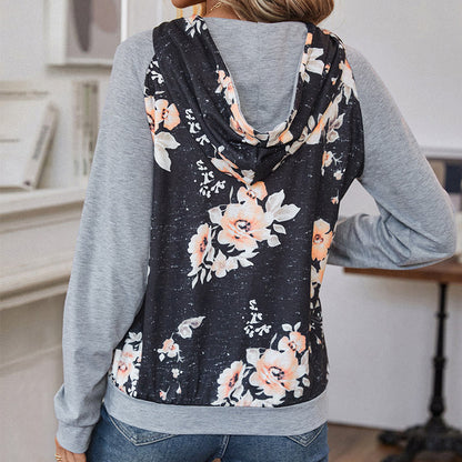 Damen Kapuzenpullover Floralem Print Lässiger Schnitt