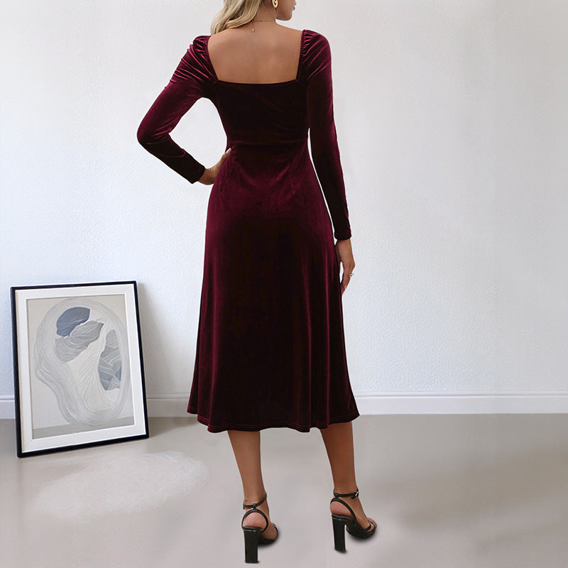 Damen Maxikleid V-Ausschnitt Langer Arm Norvielle