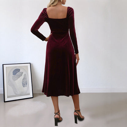 Damen Maxikleid V-Ausschnitt Langer Arm Norvielle