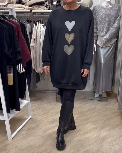 Damen Kapuzenshirt Herzmotiv Locker Passform