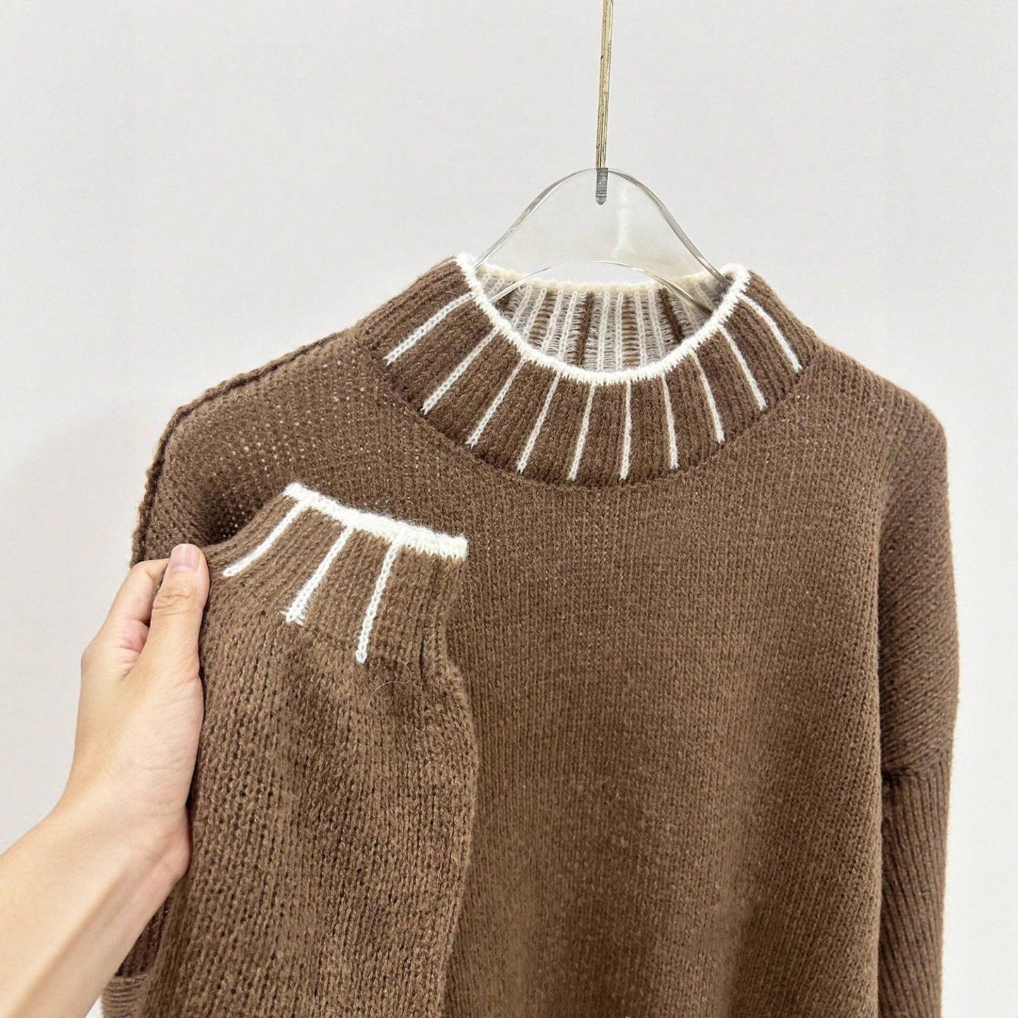 Damen Strickpullover Hoher Kragen Anpassbare Ärmel Norvielle