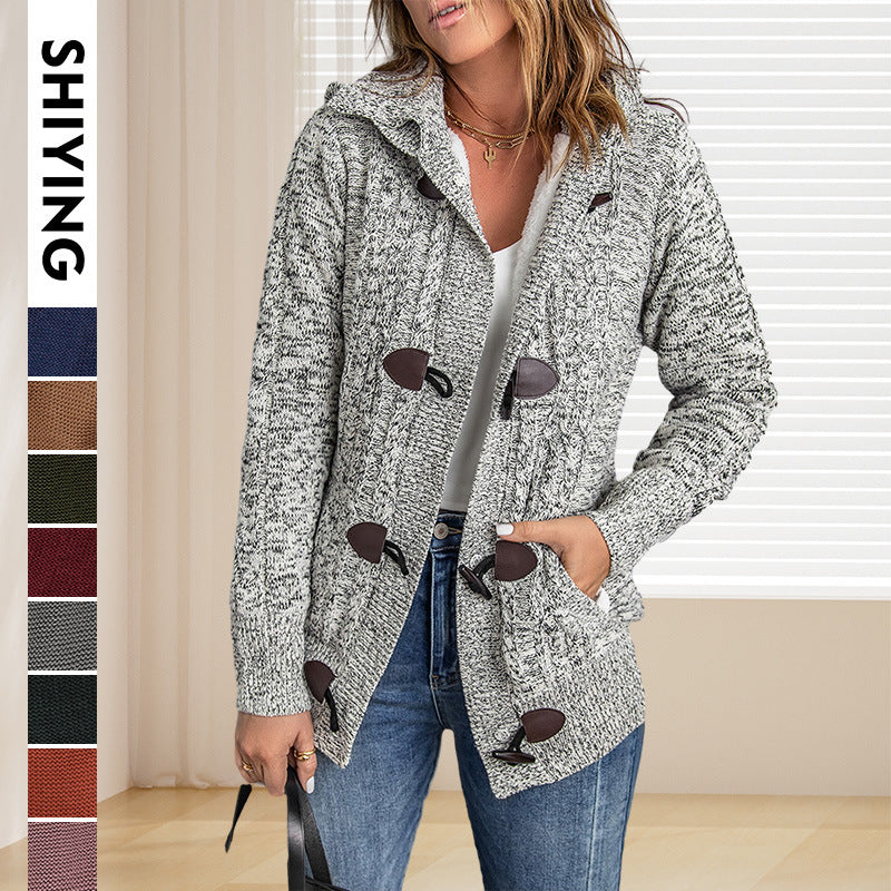 Damen Strickjacke Hochkragen Bequem Knöpfe Norvielle - Norvielle