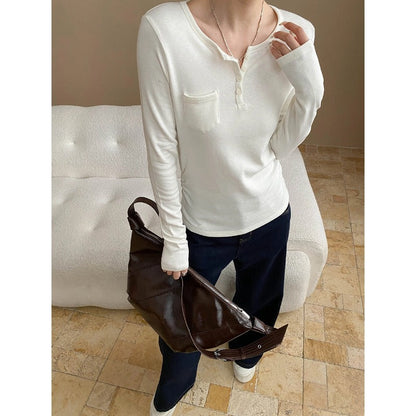 Damen Langarmshirt mit Knöpfen und Brusttasche Norvielle