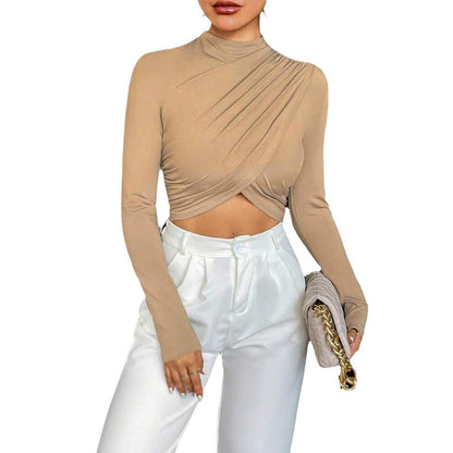 Damen Langarm Crop- Asymmetrisch Stehkragen Norvielle