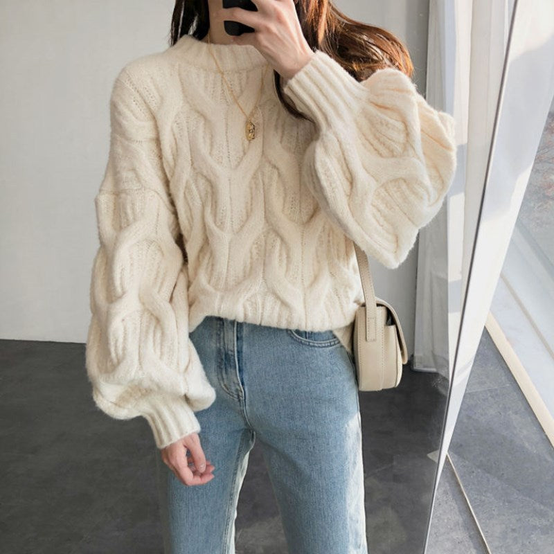 Damen Grobstrickpullover Zopfdesign Lässig Norvielle