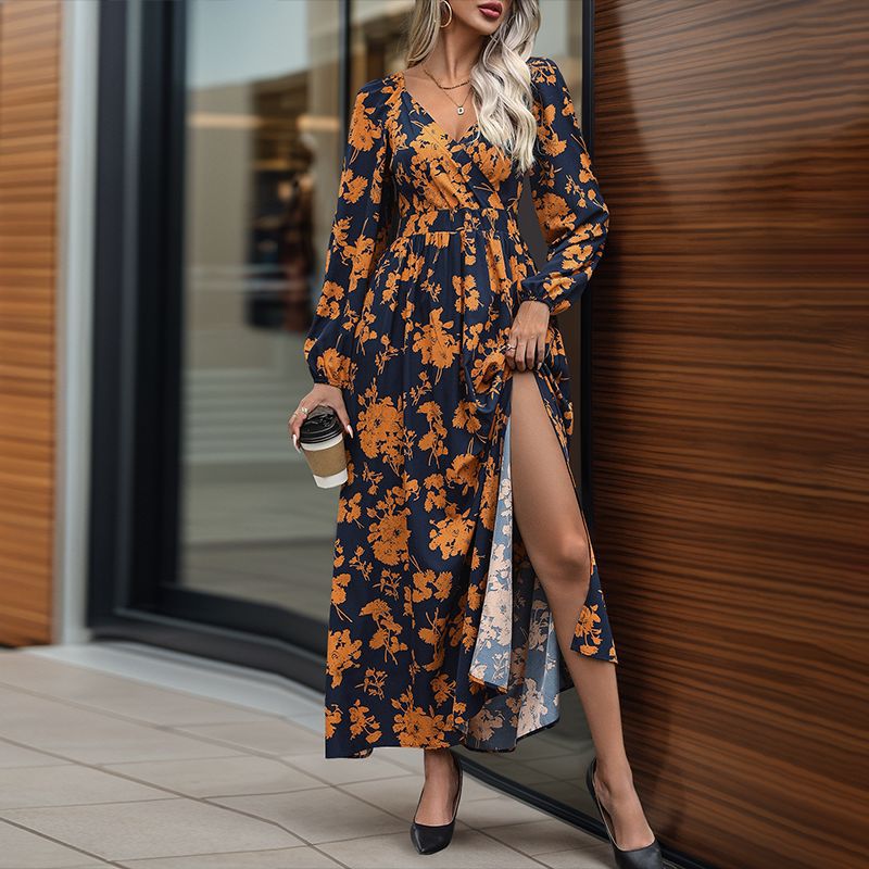 Damen Maxikleid mit Seitenschlitz Florales Design