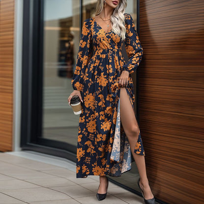 Damen Maxikleid mit Seitenschlitz Florales Design
