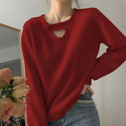 Damen Pullover Lässiger Schnitt Mit Knopfdetail Beige