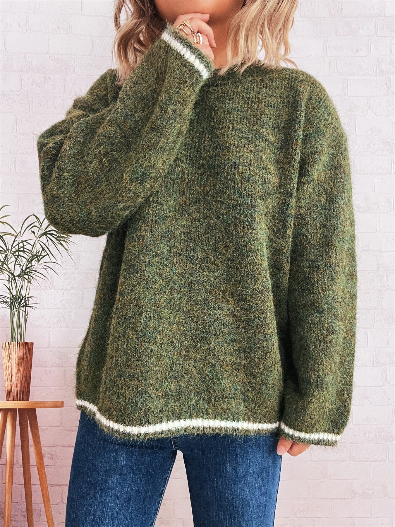 Damen Strickpullover Weiches Material Lässiger Schnitt Beige