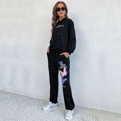 Damen Hoodiekombination Bunt Schmetterlings-Design Sportlich Lässig