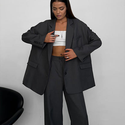 Damen Zweiteiler-Set Oversized Blazer Weite Hose Norvielle