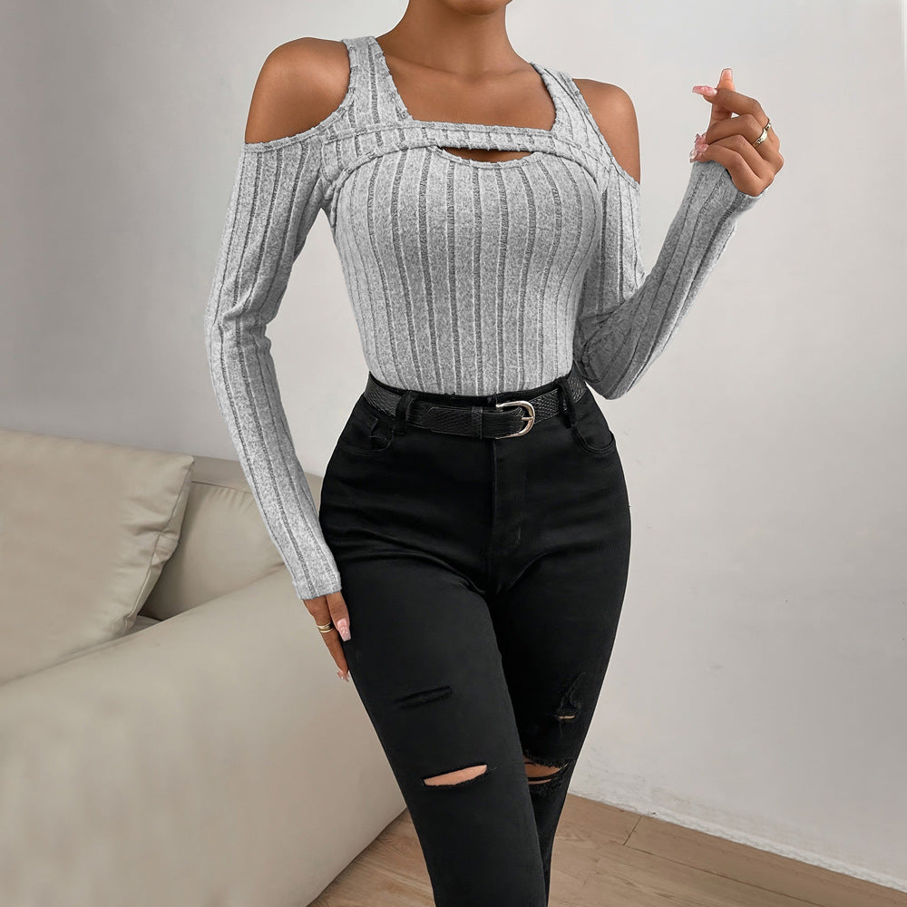 Damen Langarm- Strukturiert V-Ausschnitt Cut-Out-Details Norvielle