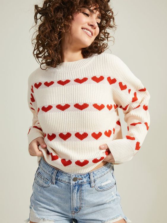 Damen Kuschelpullover Weiches Strick Herzmuster Norvielle