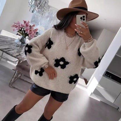 Damen Strickpullover Kuschelig Blumendesign Norvielle