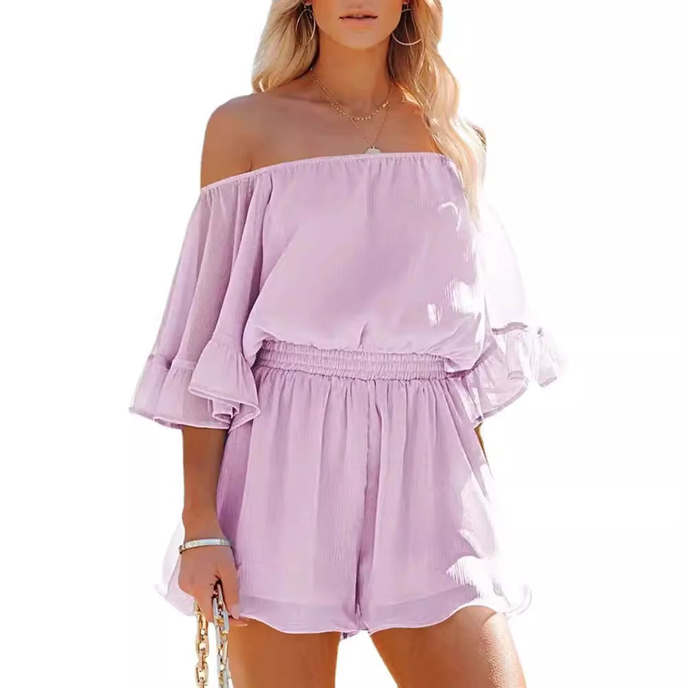 Damen Kurzoverall Off-Shoulder Voluminöse Ärmel Norvielle