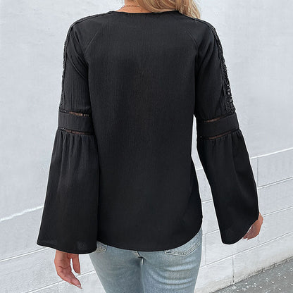 Damen Blusenshirt V-Ausschnitt Weite Ärmel Norvielle
