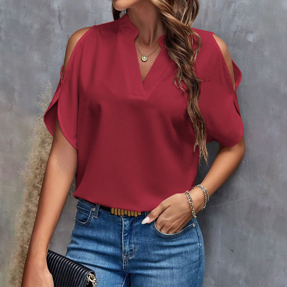 Damen Bluse Cut-Out Ärmel Stehkragen Elegante Bluse