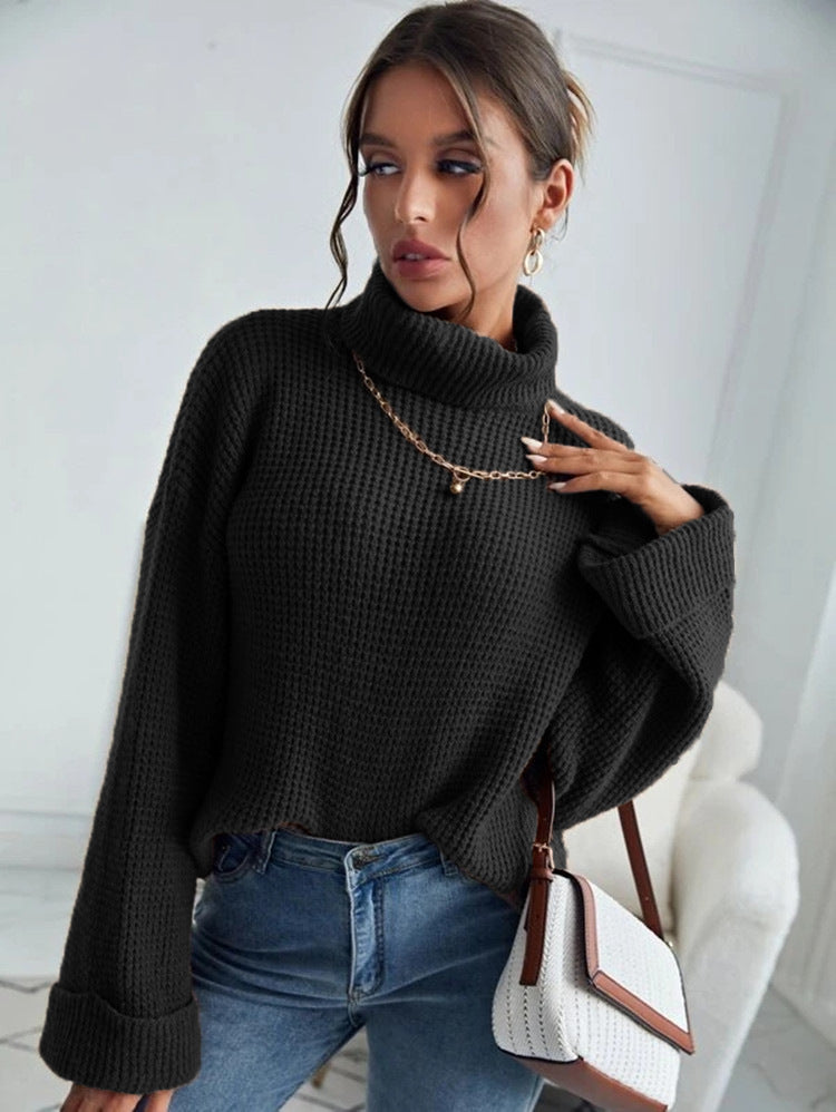 Damen Strickpullover Hochkragen Strukturierte Ärmel Norvielle
