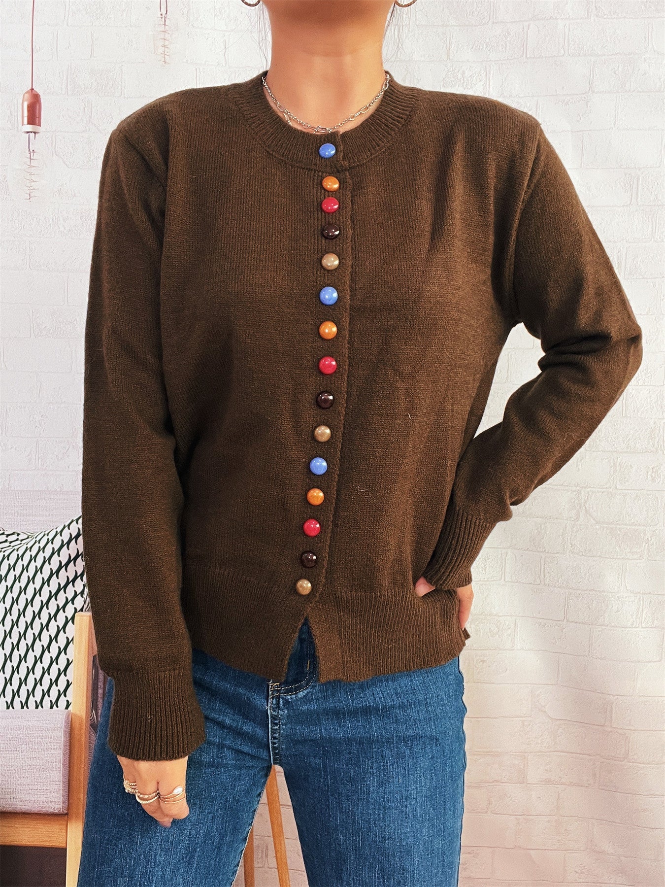 Damen Strickjacke Farbenfroh Mit Knöpfen Norvielle