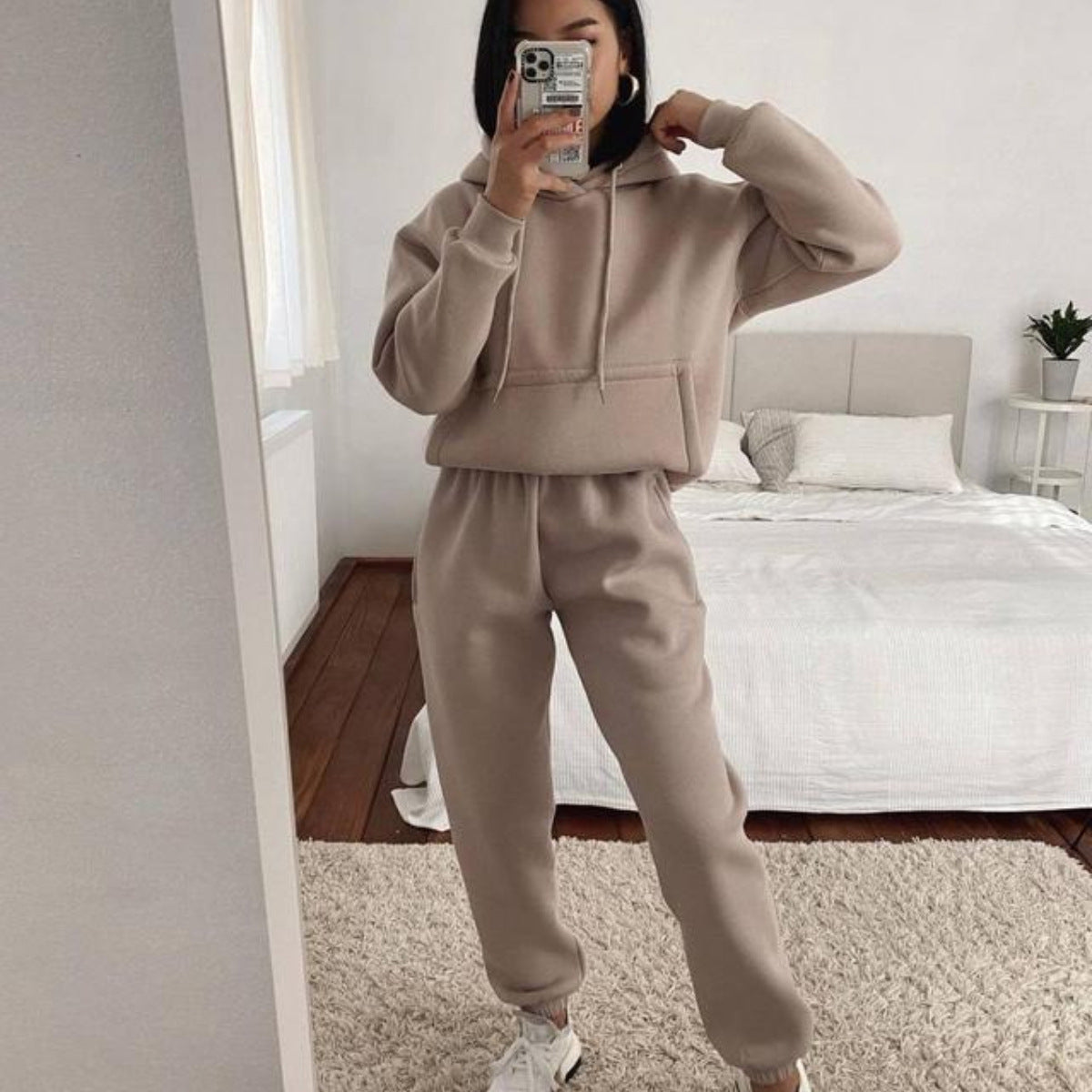 Damen Fleece-Joggingset mit Kapuze Elastisch Norvielle