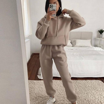 Damen Fleece-Joggingset mit Kapuze Elastisch Norvielle