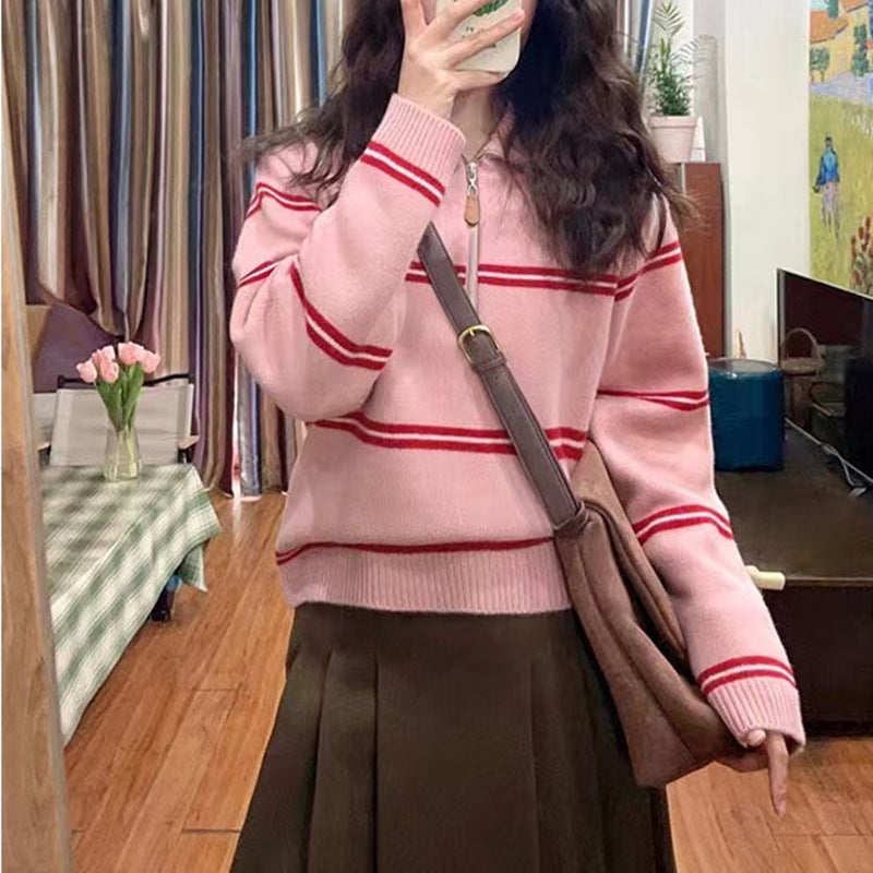 Damen Strickpullover Lässig Reißverschluss Streifen Norvielle