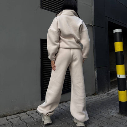 Damen Fleece-Jogginganzug Hochkragen Kängurutasche Norvielle