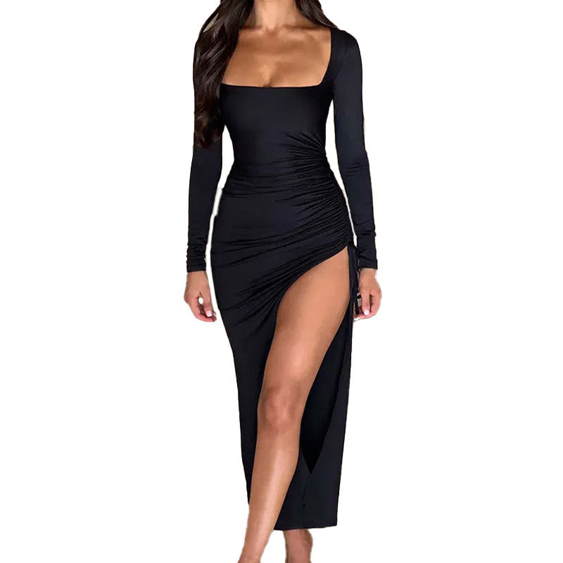 Damen Kleid mit Drapierungseffekt und Seitenschlitz