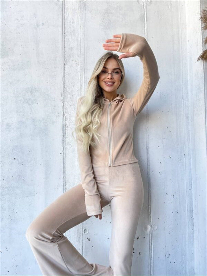 Damen Sport Set Velours Hoodie Hose Norvielle