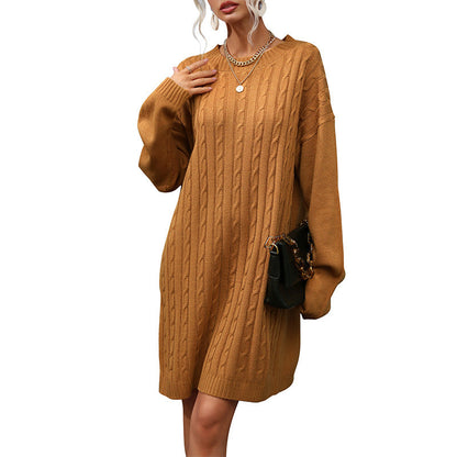 Damen Strickkleid Zopfmuster Taillengürtel Norvielle