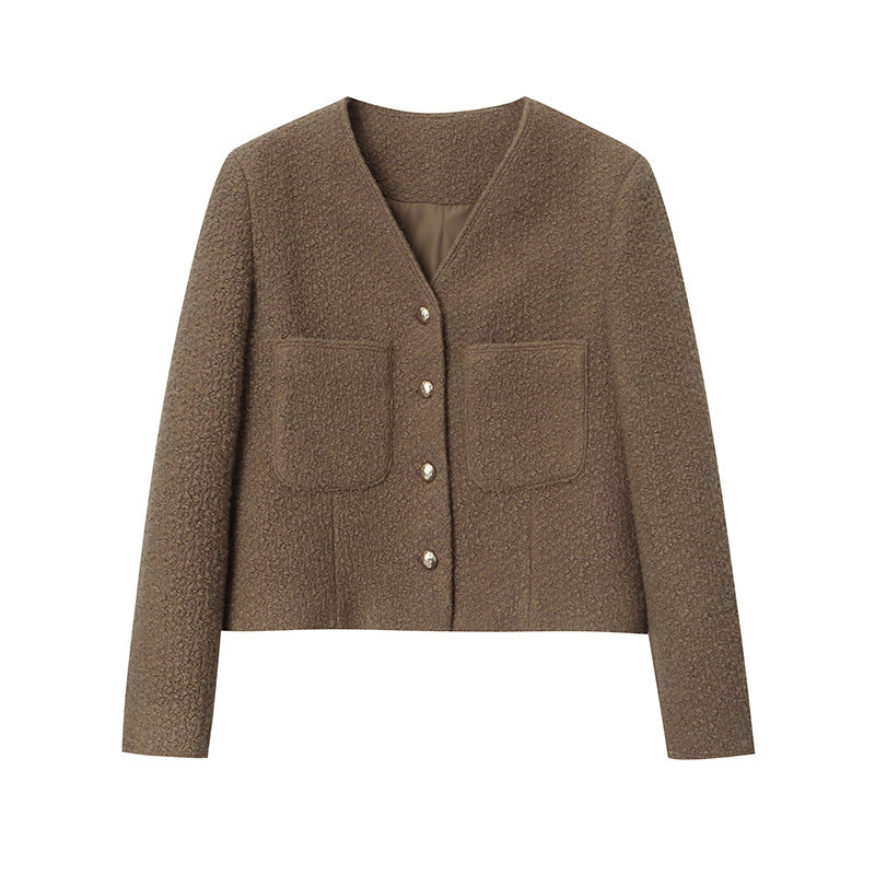 Damen Bouclé-Jacke mit Knöpfen Beige
