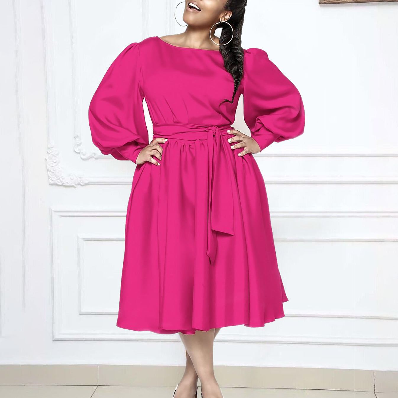 Damen Maxikleid Wickelgürtel Voluminöse Ärmel Norvielle - Norvielle