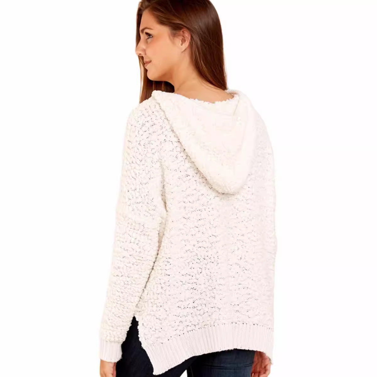 Damen Strickpullover Kapuze Luftiger Strick Norvielle Beige