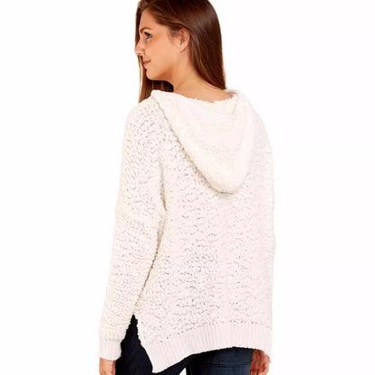 Damen Strickpullover Kapuze Luftiger Strick Norvielle Beige
