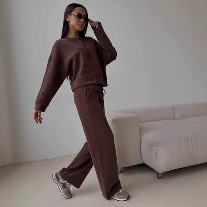 Damen Sweat-Set mit Knöpfen Weite Hose Norvielle