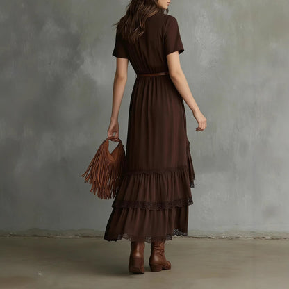 Damen Wickelkleid mit Spitzenakzenten und Blumenmuster