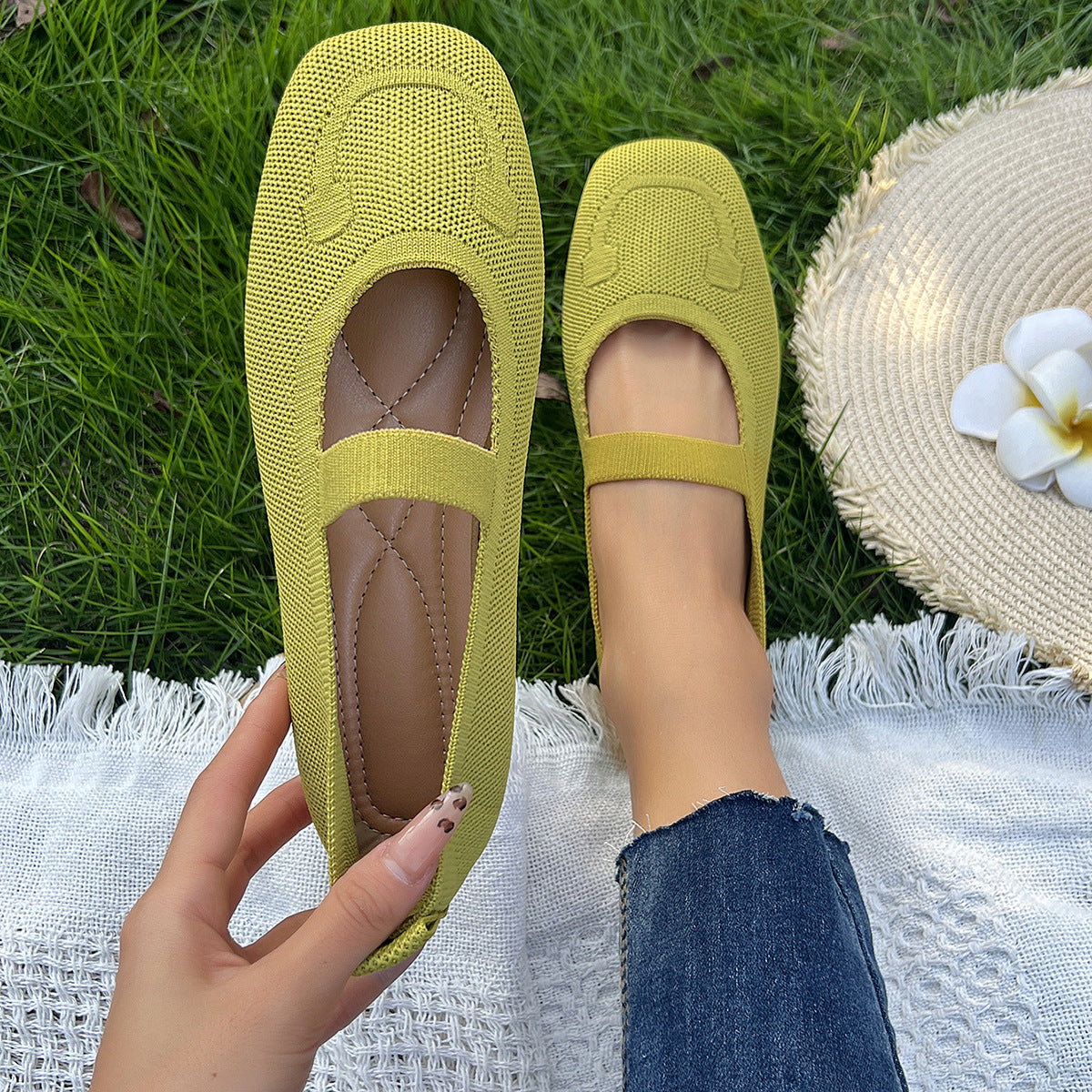 Damen Ballerinas Atmungsaktives Gummiobermaterial Verstellbarer