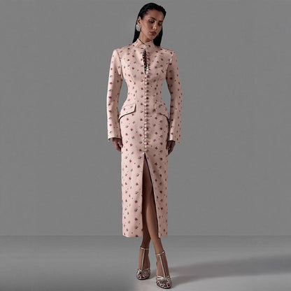 Damen Langarmkleid Floralmuster Hochgeschlossener Kragen Norvielle