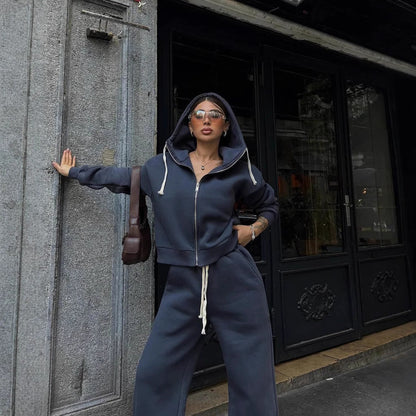 Damen Kapuzensweatanzug Weite Hose Elastisch Norvielle