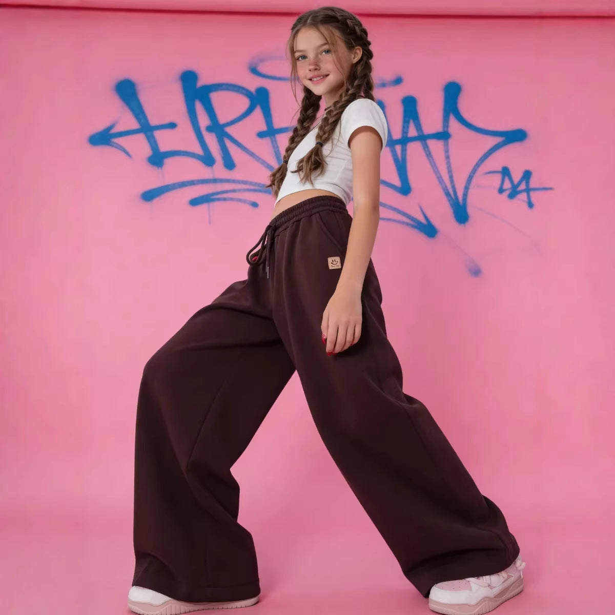 Damen Sweatpants Elastischer Bund Weite Beinpartie