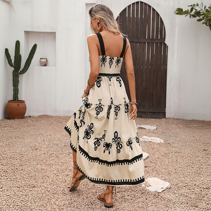 Damen Maxikleid Florale Stickereien Schwingender Rock Norvielle