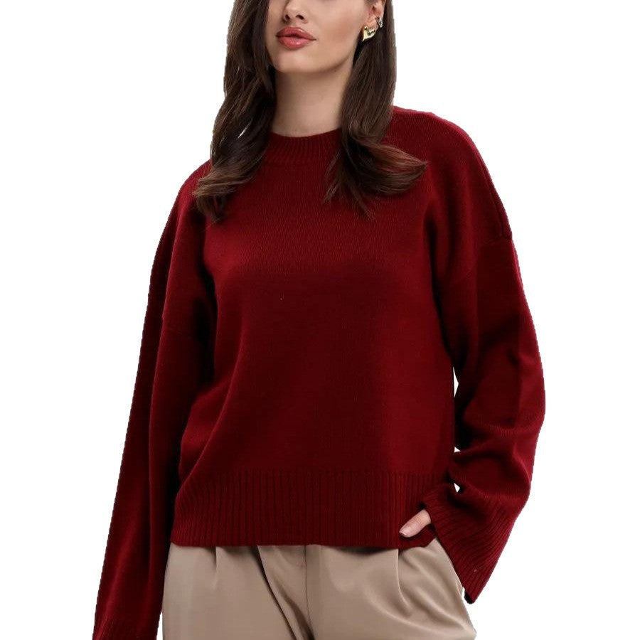 Damen Oversized Pullover Verkürzte Ärmel Strickmuster Beige