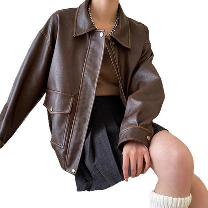 Damen Modische Kunstlederjacke