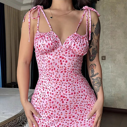 Damen Maxikleid Blumenmuster Figurbetont Spaghetti-Träger