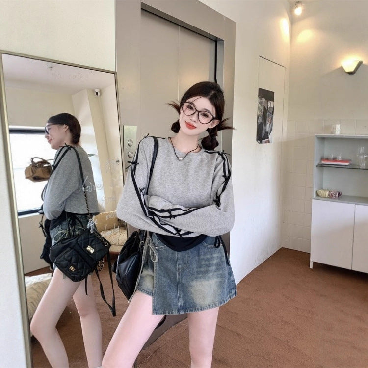 Damen Cropped Sweatshirt mit Schnürung Norvielle