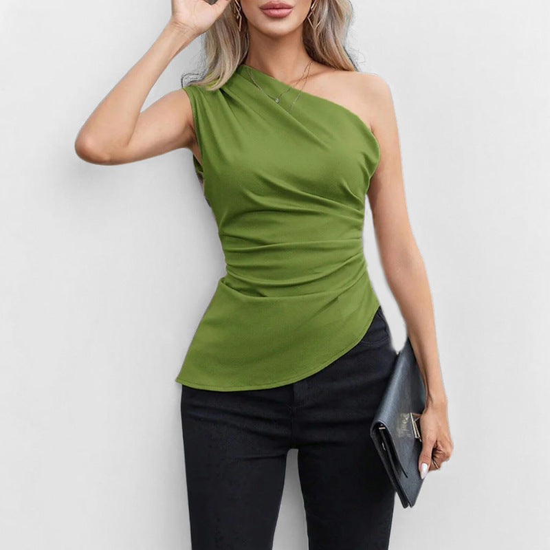 Damen One-Shoulder-Oberteil Raffungen Asymmetrisch Norvielle