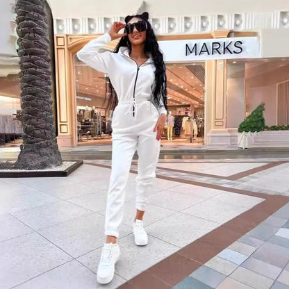 Damen Jumpsuit Bequem Kontrast Reißverschluss Norvielle